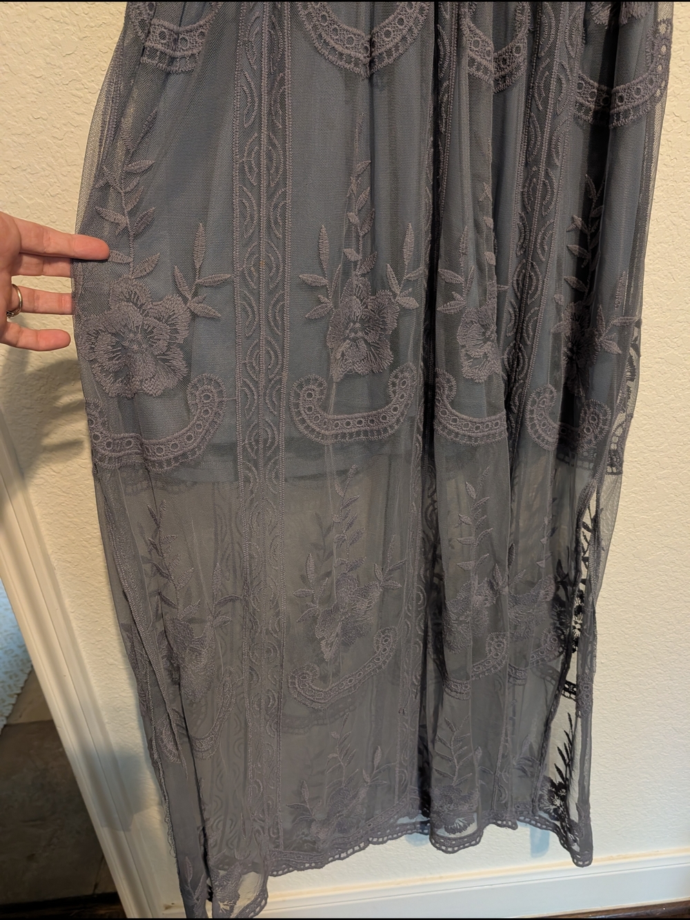 Altar'd State Size Large L Dusty Blue Embroidered Lace Maxi Dress Flowy Feminine - Picture 4 of 7